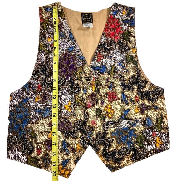 Halsey Collection Vest Petite Small Vintage Boho Tan Blue Red Floral Art Beaded - Picture 13 of 14